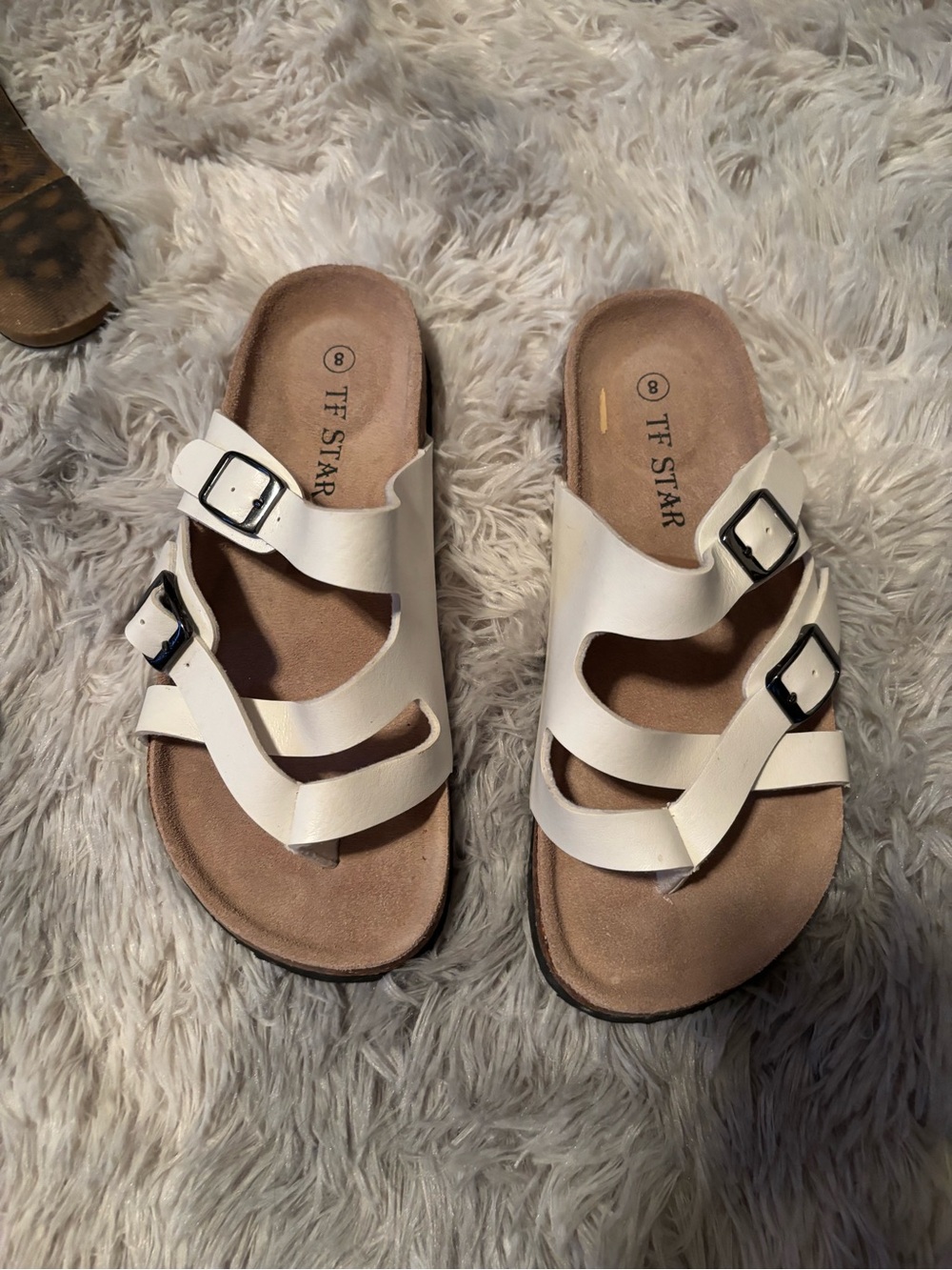 White Adjustable Triple-Strap Slide Sandals